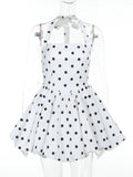 TARUXY Polka Dot Vacation Mini Dress For Women  High Waist A-line Ball Gown Dress Sleeveless Halter Neck Female Summer Fashion