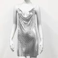 2024 Sexy Clubwear Backless Sequin Short Dress For Women Cocktail Metalic Split Mesh Harness Body Chain Club Low Cut Mini Dress