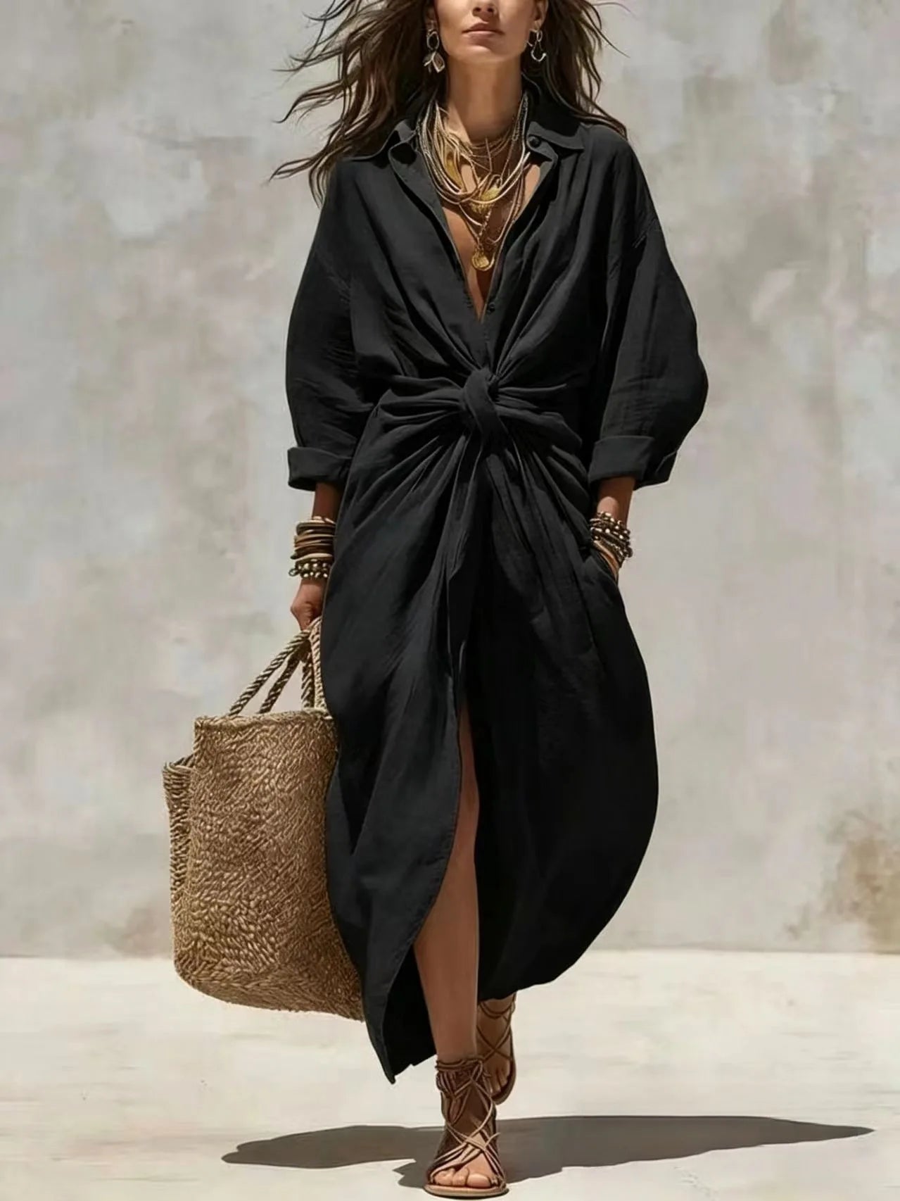 Boho White Linen Cotton Shirt Dress Long Sleeve High Waist Knot Maxi Dress Casual Loose Split Hem Summer Beach Dresses for Women