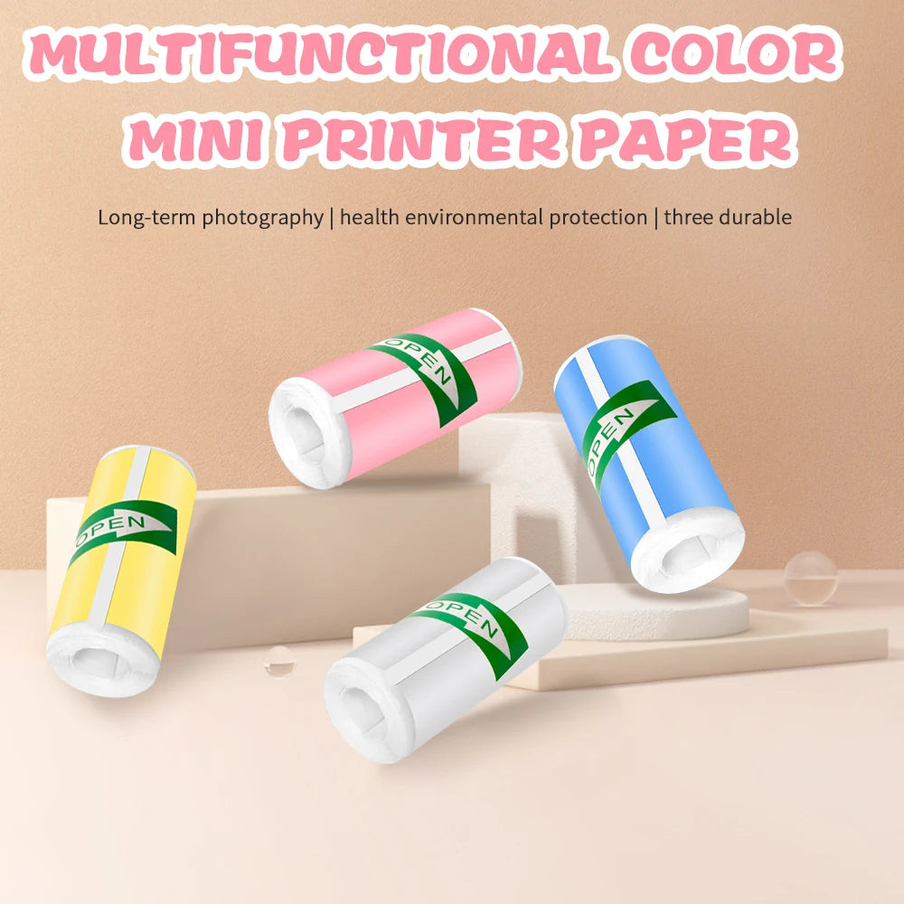 Colorful Label Sticker 57*25MM Self-adhesive Roll Paper Label Sticker Photo Inkless Printing Portable Mini Printer Thermal Paper