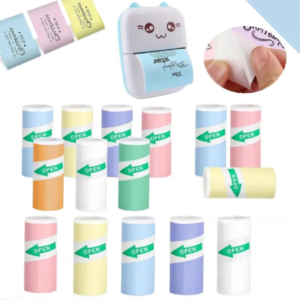 Colorful Label Sticker 57*25MM Self-adhesive Roll Paper Label Sticker Photo Inkless Printing Portable Mini Printer Thermal Paper